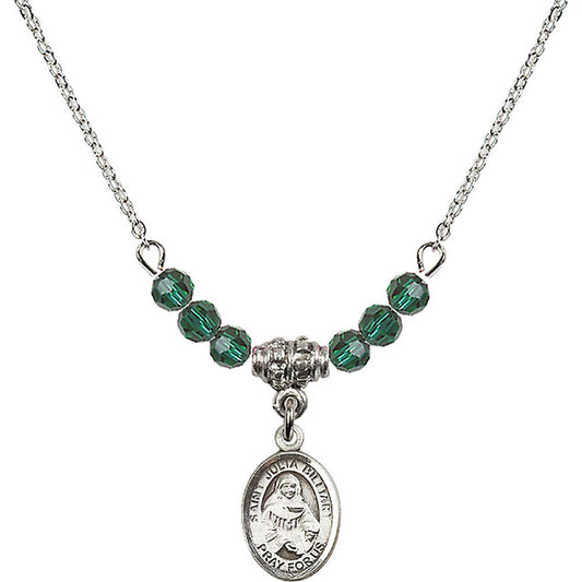 Sterling Silver Saint Julia Billiart Birthstone Necklace with Emerald Beads - 9267