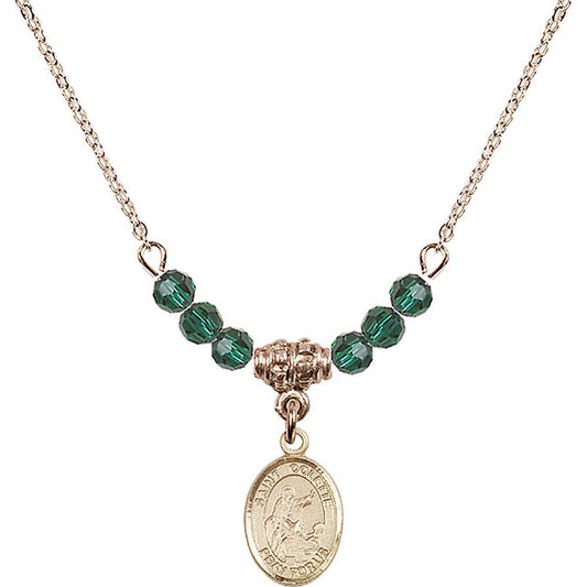 14kt Gold Filled Saint Colette Birthstone Necklace with Emerald Beads - 9268