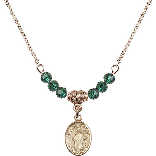 14kt Gold Filled Our Lady of Africa Birthstone Necklace with Emerald Beads - 9269