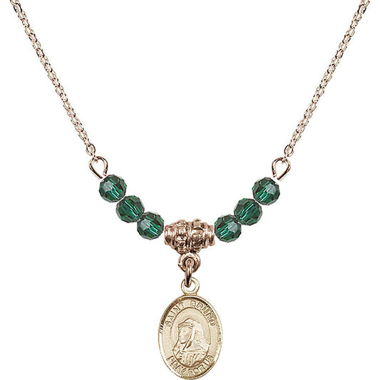 14kt Gold Filled Saint Bruno Birthstone Necklace with Emerald Beads - 9270