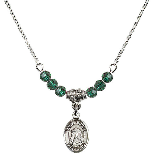 Sterling Silver Saint Bruno Birthstone Necklace with Emerald Beads - 9270