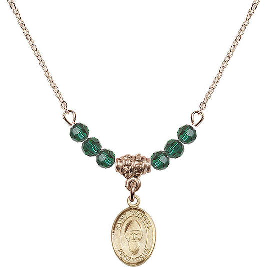 14kt Gold Filled Saint Sharbel Birthstone Necklace with Emerald Beads - 9271