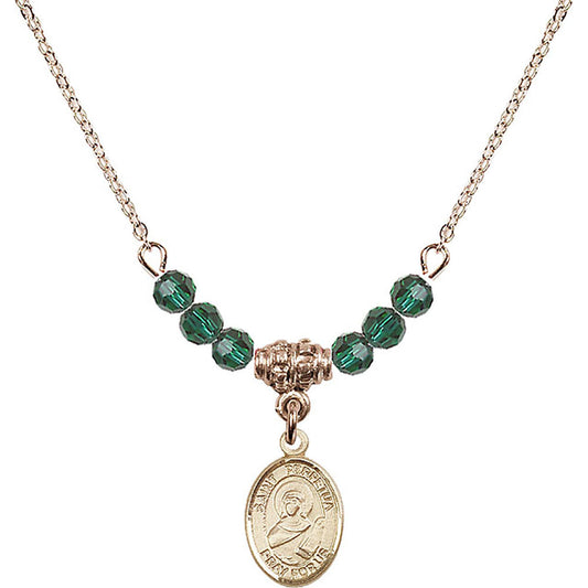 14kt Gold Filled Saint Perpetua Birthstone Necklace with Emerald Beads - 9272