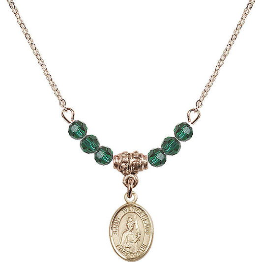 14kt Gold Filled Saint Wenceslaus Birthstone Necklace with Emerald Beads - 9273