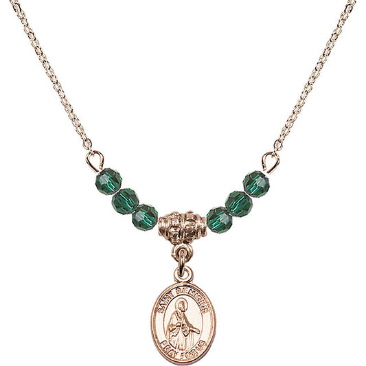 14kt Gold Filled Saint Remigius of Reims Birthstone Necklace with Emerald Beads - 9274