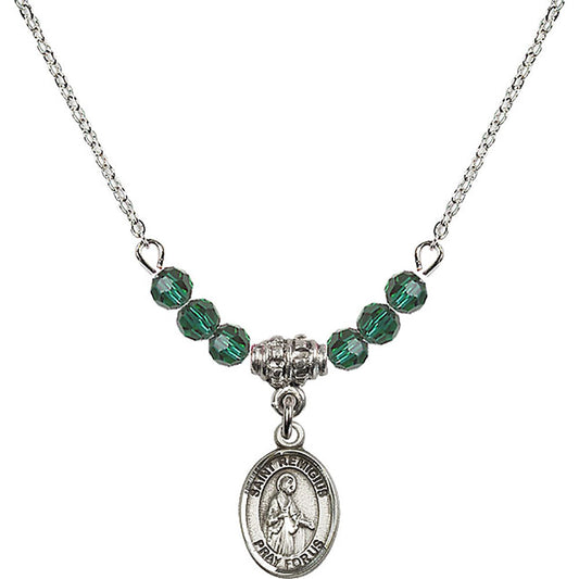Sterling Silver Saint Remigius of Reims Birthstone Necklace with Emerald Beads - 9274