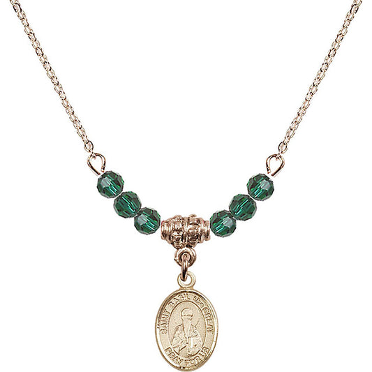 14kt Gold Filled Saint Basil the Great Birthstone Necklace with Emerald Beads - 9275