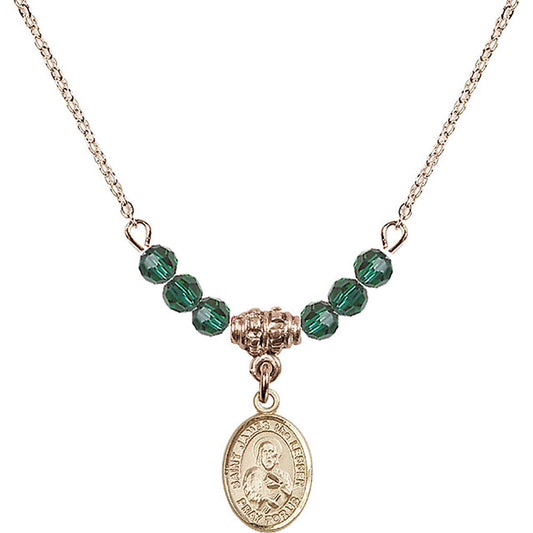 14kt Gold Filled Saint James the Lesser Birthstone Necklace with Emerald Beads - 9277