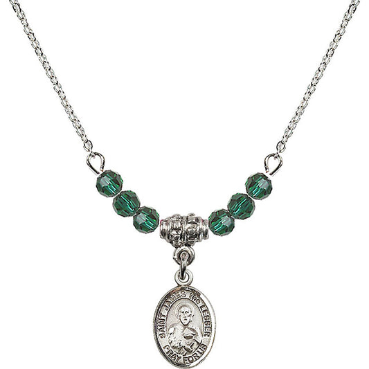 Sterling Silver Saint James the Lesser Birthstone Necklace with Emerald Beads - 9277