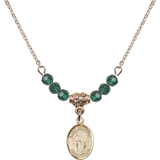 14kt Gold Filled Saint Susanna Birthstone Necklace with Emerald Beads - 9280