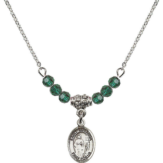 Sterling Silver Saint Susanna Birthstone Necklace with Emerald Beads - 9280