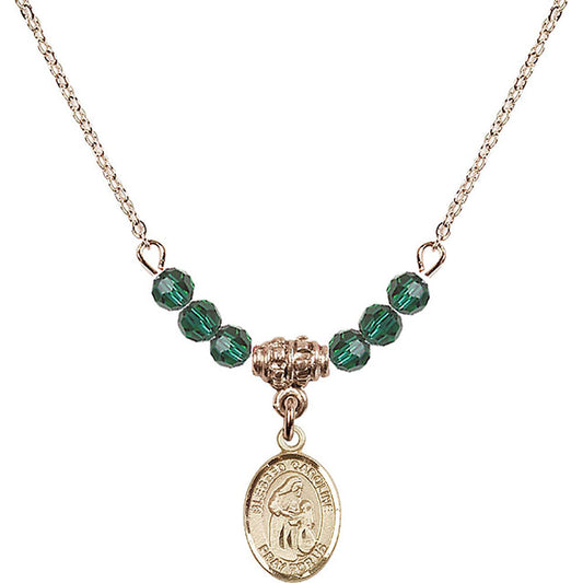14kt Gold Filled Blessed Caroline Gerhardinger Birthstone Necklace with Emerald Beads - 9281
