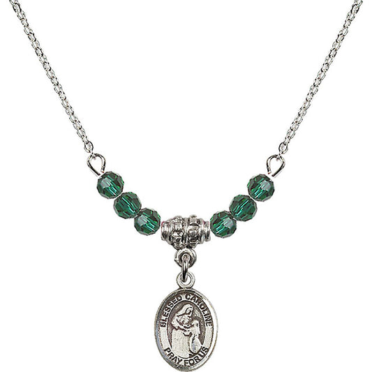 Sterling Silver Blessed Caroline Gerhardinger Birthstone Necklace with Emerald Beads - 9281