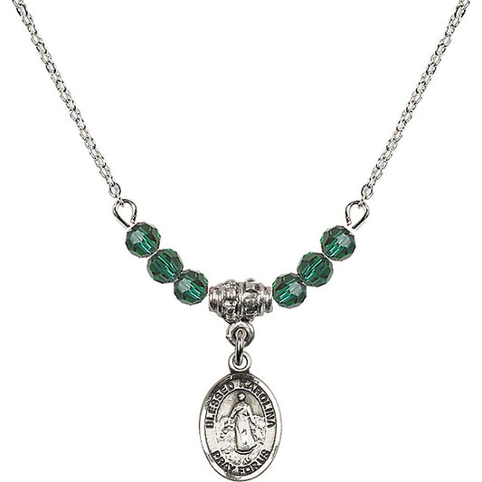 Sterling Silver Blessed Karolina Kozkowna Birthstone Necklace with Emerald Beads - 9283