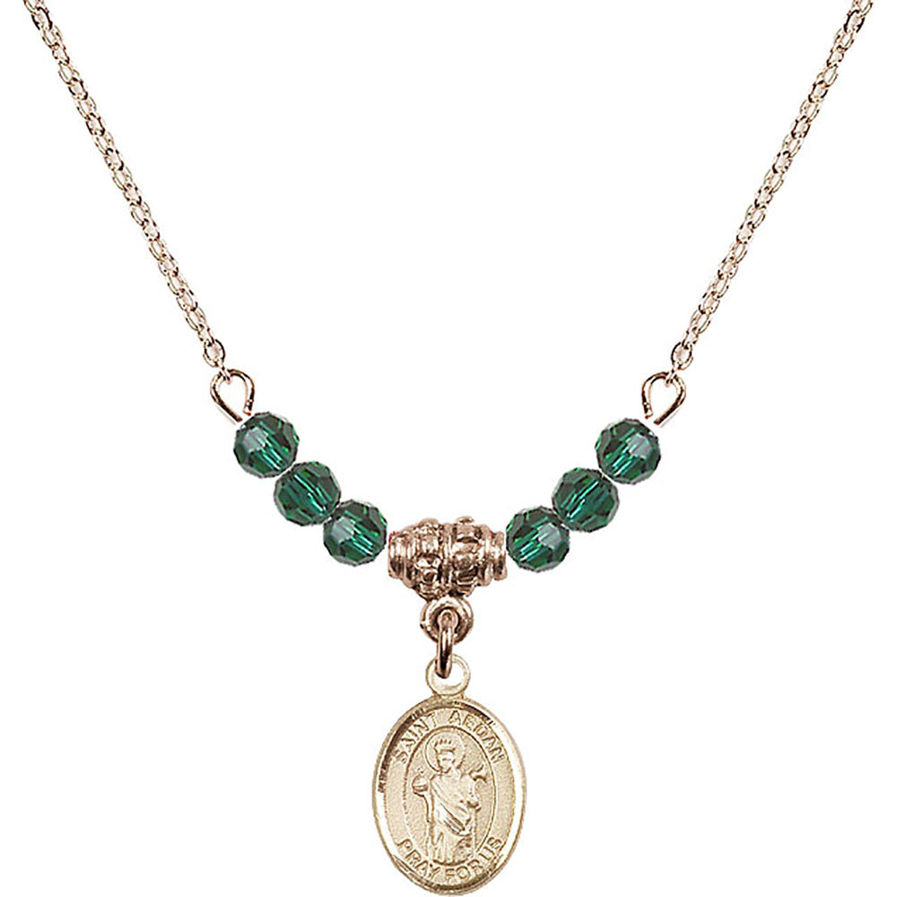 14kt Gold Filled Saint Aedan of Ferns Birthstone Necklace with Emerald Beads - 9293