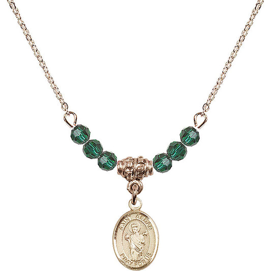 14kt Gold Filled Saint Aedan of Ferns Birthstone Necklace with Emerald Beads - 9293