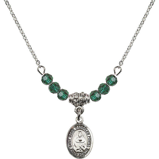 Sterling Silver Saint Marie Magdalen Postel Birthstone Necklace with Emerald Beads - 9294