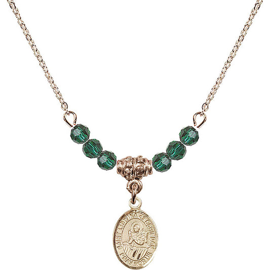 14kt Gold Filled Saint Lidwina of Schiedam Birthstone Necklace with Emerald Beads - 9297
