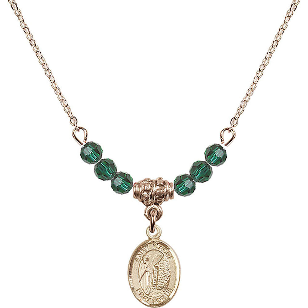 14kt Gold Filled Saint Fiacre Birthstone Necklace with Emerald Beads - 9298