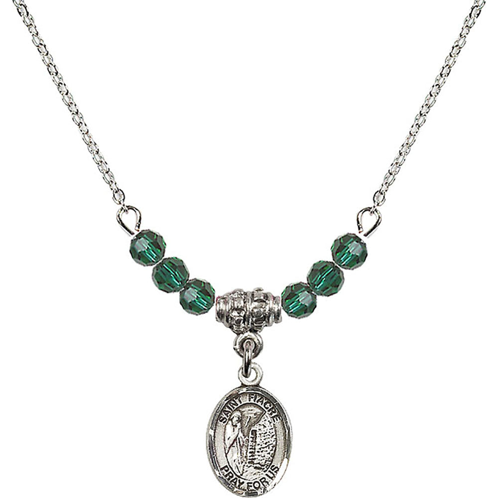 Sterling Silver Saint Fiacre Birthstone Necklace with Emerald Beads - 9298