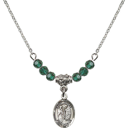 Sterling Silver Saint Fiacre Birthstone Necklace with Emerald Beads - 9298