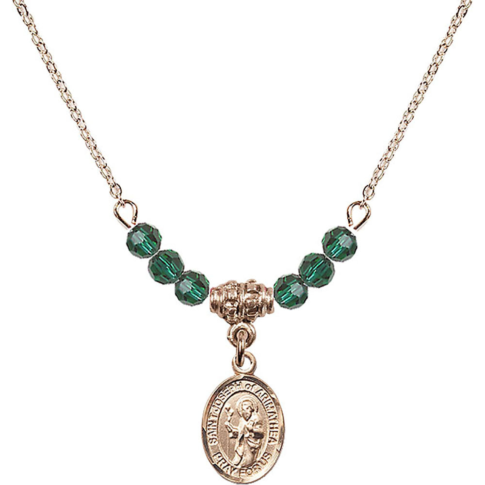 14kt Gold Filled Saint Joseph of Arimathea Birthstone Necklace with Emerald Beads - 9300
