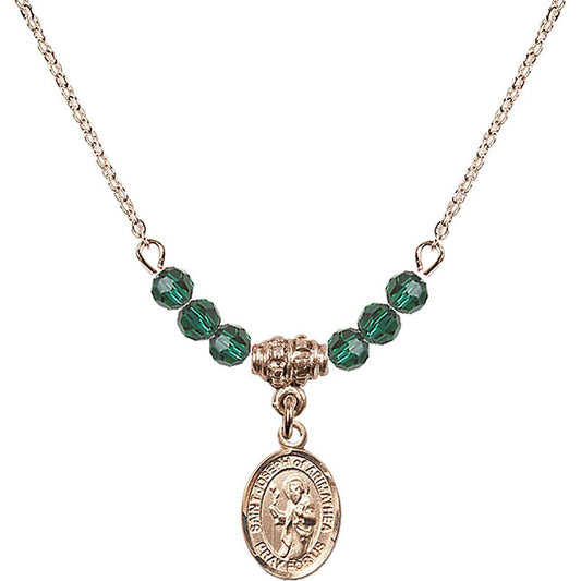 14kt Gold Filled Saint Joseph of Arimathea Birthstone Necklace with Emerald Beads - 9300