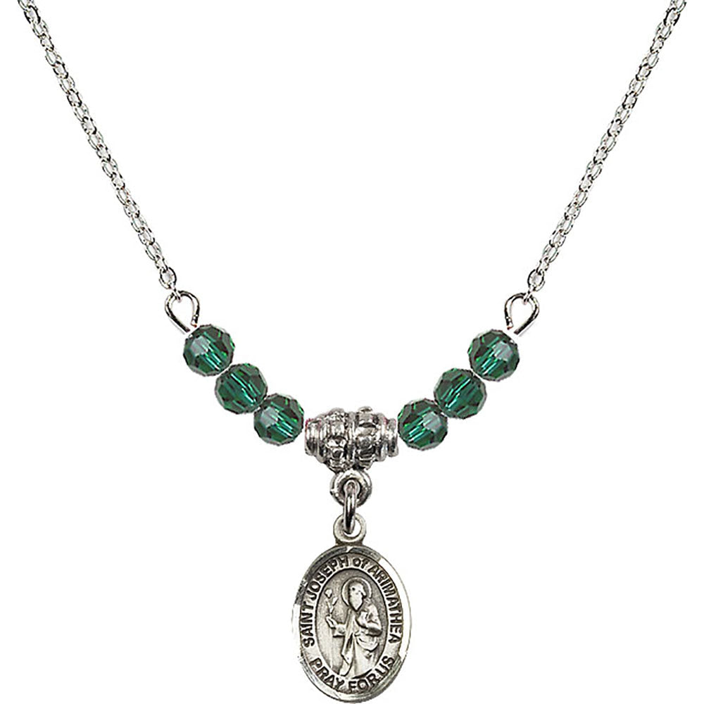 Sterling Silver Saint Joseph of Arimathea Birthstone Necklace with Emerald Beads - 9300