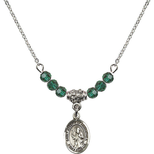 Sterling Silver Saint Joseph of Arimathea Birthstone Necklace with Emerald Beads - 9300