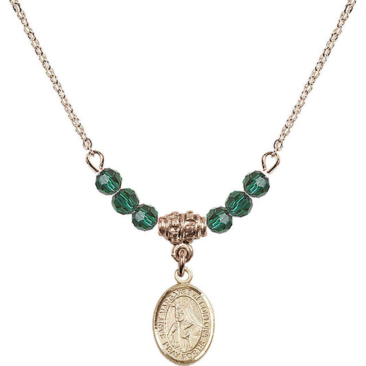 14kt Gold Filled Saint Margaret of Cortona Birthstone Necklace with Emerald Beads - 9301