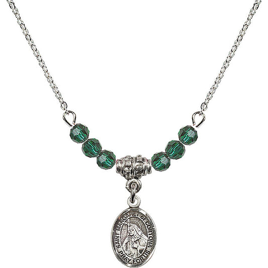 Sterling Silver Saint Margaret of Cortona Birthstone Necklace with Emerald Beads - 9301