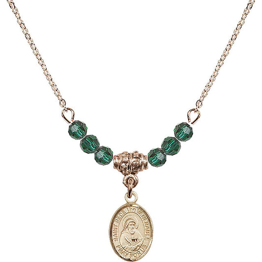 14kt Gold Filled Saint Bede the Venerable Birthstone Necklace with Emerald Beads - 9302