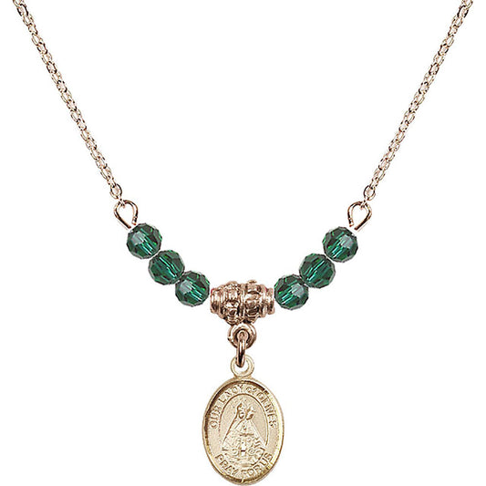 14kt Gold Filled Our Lady of Olives Birthstone Necklace with Emerald Beads - 9303