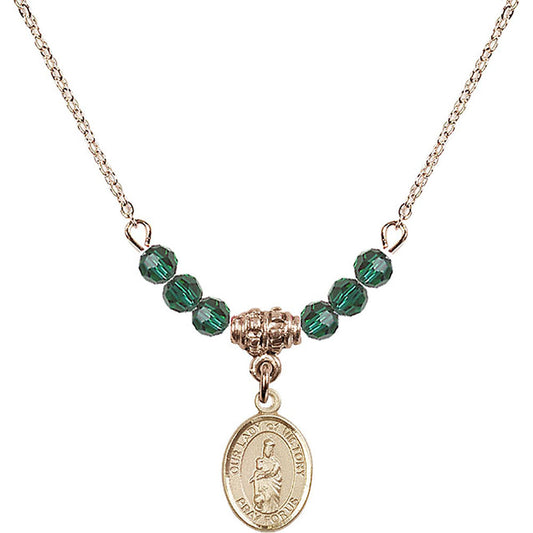 14kt Gold Filled Our Lady of Victory Birthstone Necklace with Emerald Beads - 9306