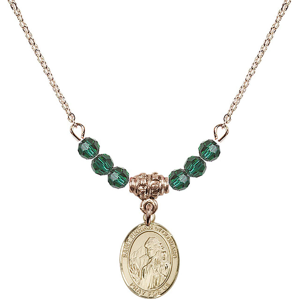 14kt Gold Filled Saint Finnian of Clonard Birthstone Necklace with Emerald Beads - 9308