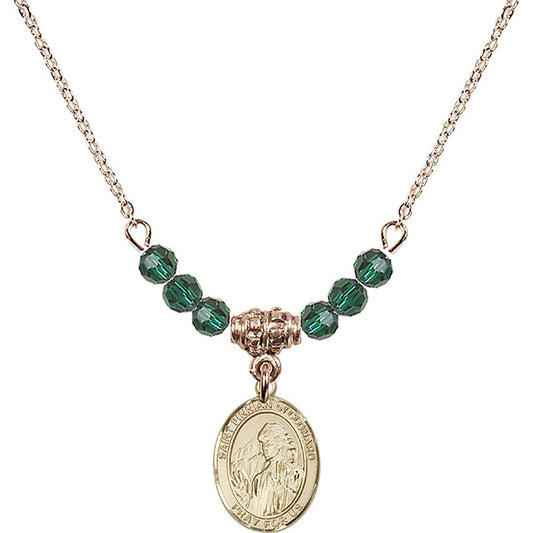14kt Gold Filled Saint Finnian of Clonard Birthstone Necklace with Emerald Beads - 9308