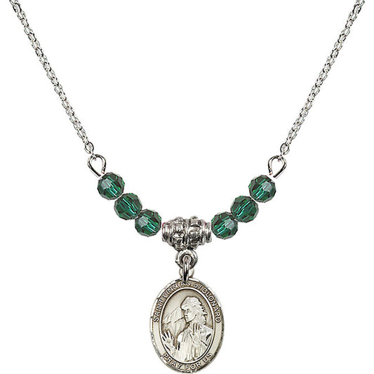 Sterling Silver Saint Finnian of Clonard Birthstone Necklace with Emerald Beads - 9308