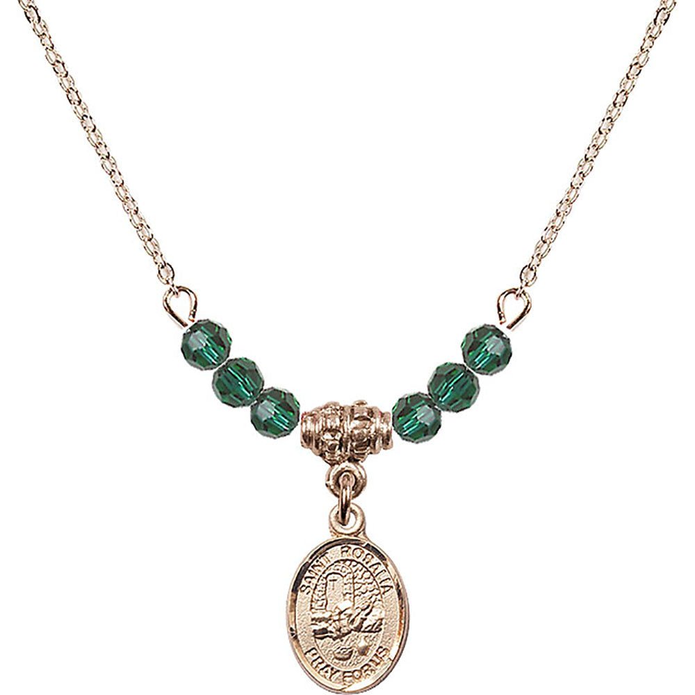 14kt Gold Filled Saint Rosalia Birthstone Necklace with Emerald Beads - 9309