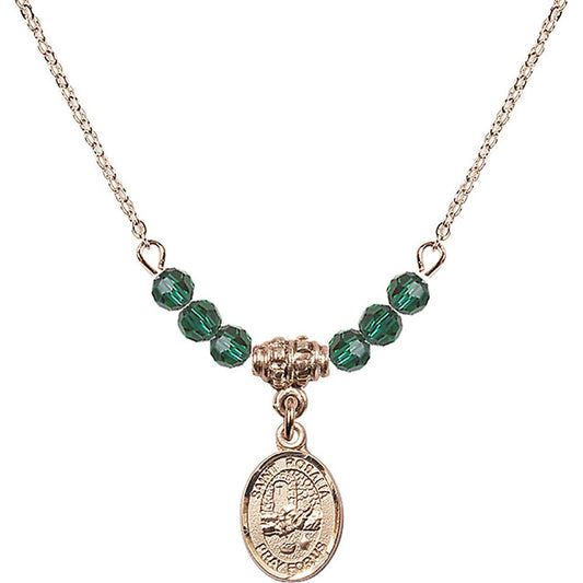 14kt Gold Filled Saint Rosalia Birthstone Necklace with Emerald Beads - 9309