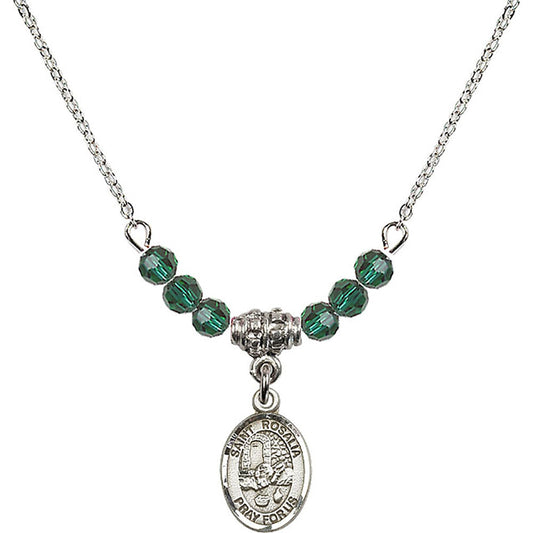 Sterling Silver Saint Rosalia Birthstone Necklace with Emerald Beads - 9309