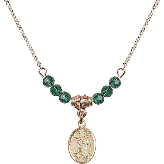 14kt Gold Filled Saint Roch Birthstone Necklace with Emerald Beads - 9310