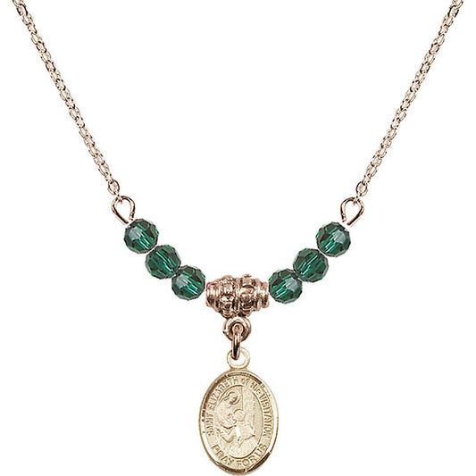 14kt Gold Filled Saint Elizabeth of the Visitation Birthstone Necklace with Emerald Beads - 9311