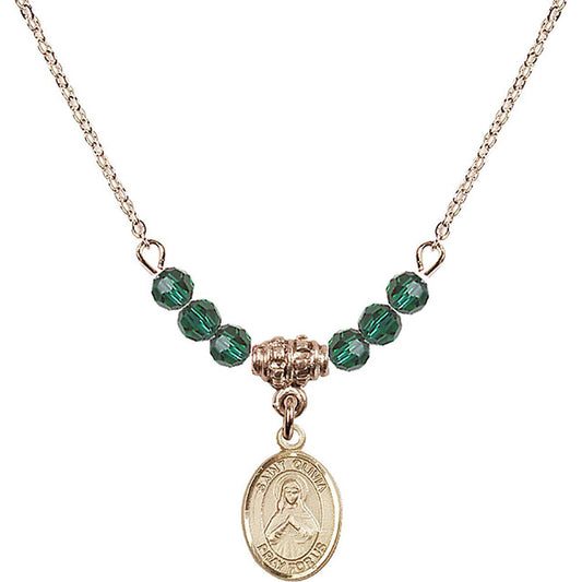 14kt Gold Filled Saint Olivia Birthstone Necklace with Emerald Beads - 9312
