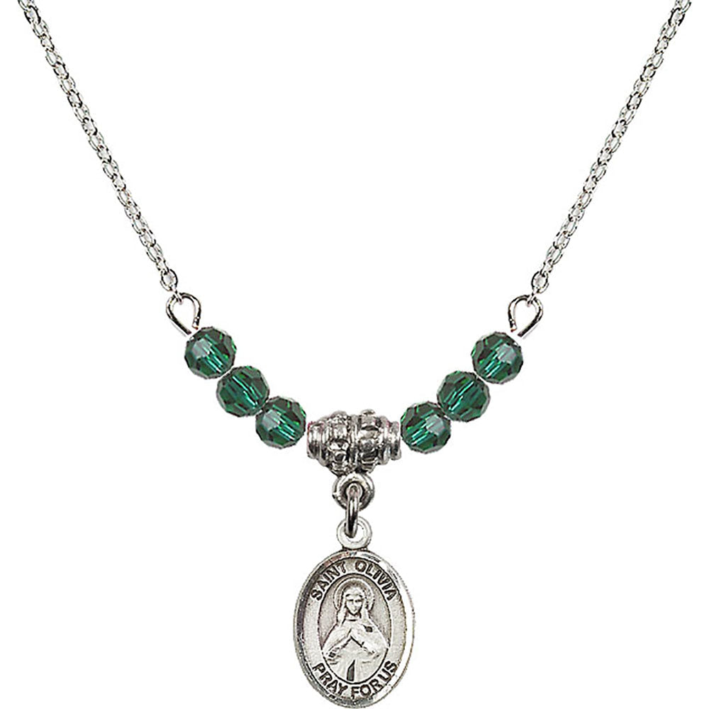 Sterling Silver Saint Olivia Birthstone Necklace with Emerald Beads - 9312