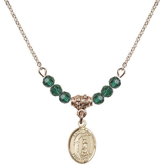 14kt Gold Filled Saint Zoe of Rome Birthstone Necklace with Emerald Beads - 9314