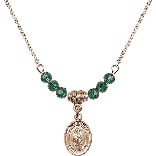 14kt Gold Filled Saint Ronan Birthstone Necklace with Emerald Beads - 9315