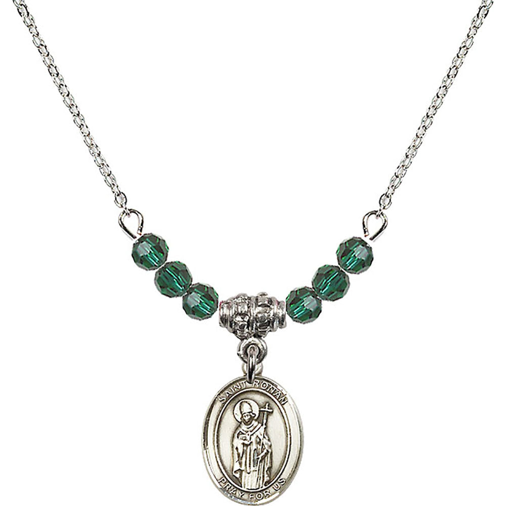 Sterling Silver Saint Ronan Birthstone Necklace with Emerald Beads - 9315