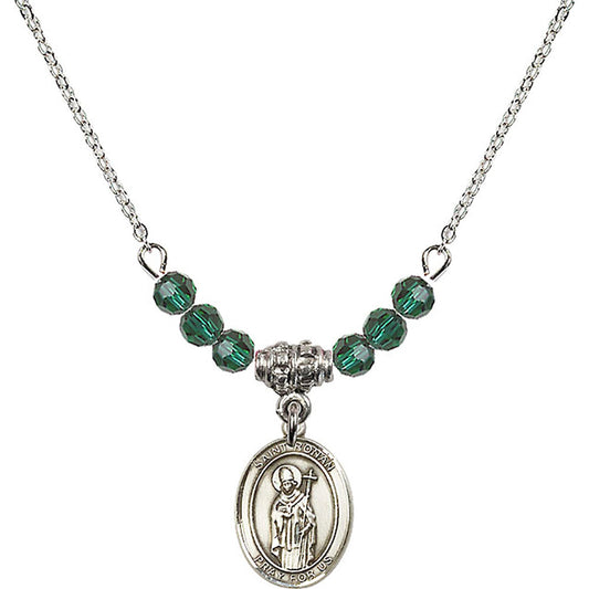 Sterling Silver Saint Ronan Birthstone Necklace with Emerald Beads - 9315