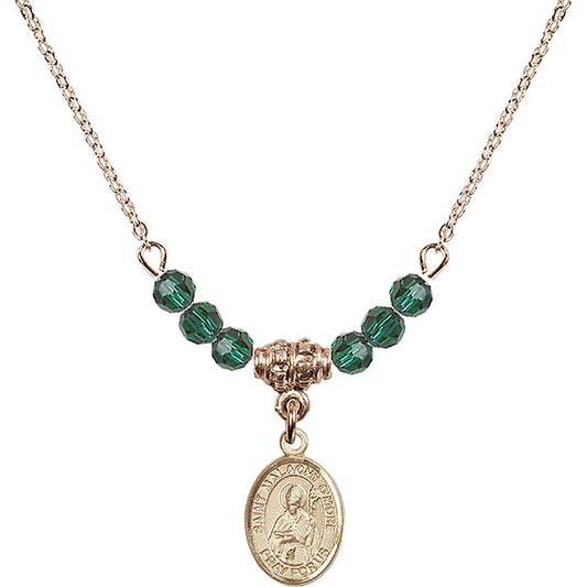 14kt Gold Filled Saint Malachy O'More Birthstone Necklace with Emerald Beads - 9316