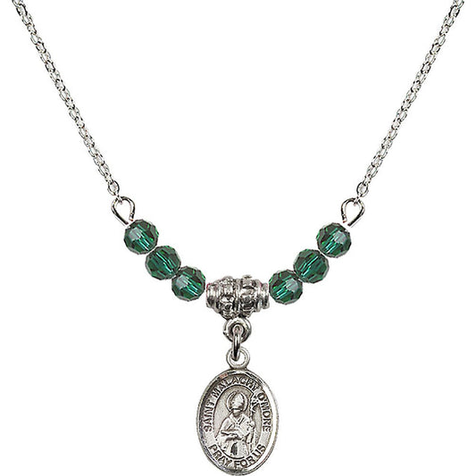 Sterling Silver Saint Malachy O'More Birthstone Necklace with Emerald Beads - 9316